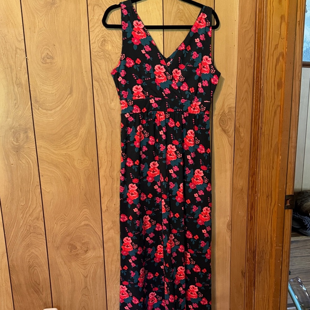Garnet Hill Black and Red Floral Maxi Dress